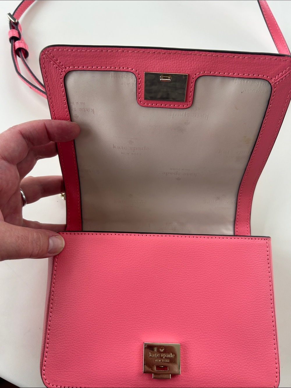 kate spade Coral Pink Pebbled Leather Top-Handle Satchel with detachable strap - Picture 3 of 6